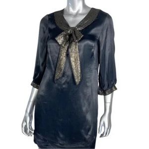 French Connection Gray and Satin Dress with Hold Sequin Bow